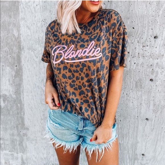 New! Blonde leopard animal print oversized tee - Picture 1 of 3